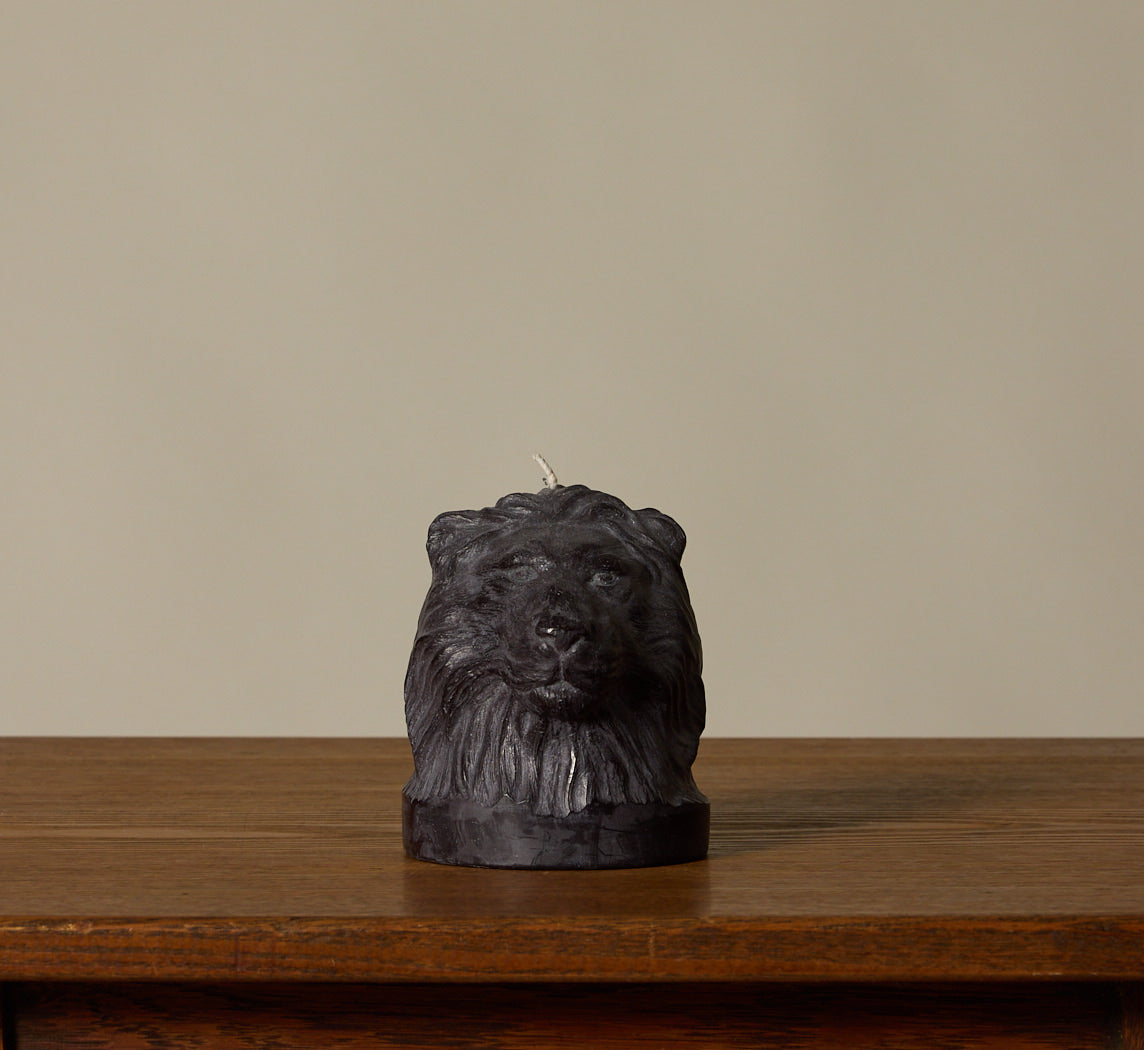 BRITISH COLOUR STANDARD ANIMAL HEAD LION CANDLE IN JET BLACK