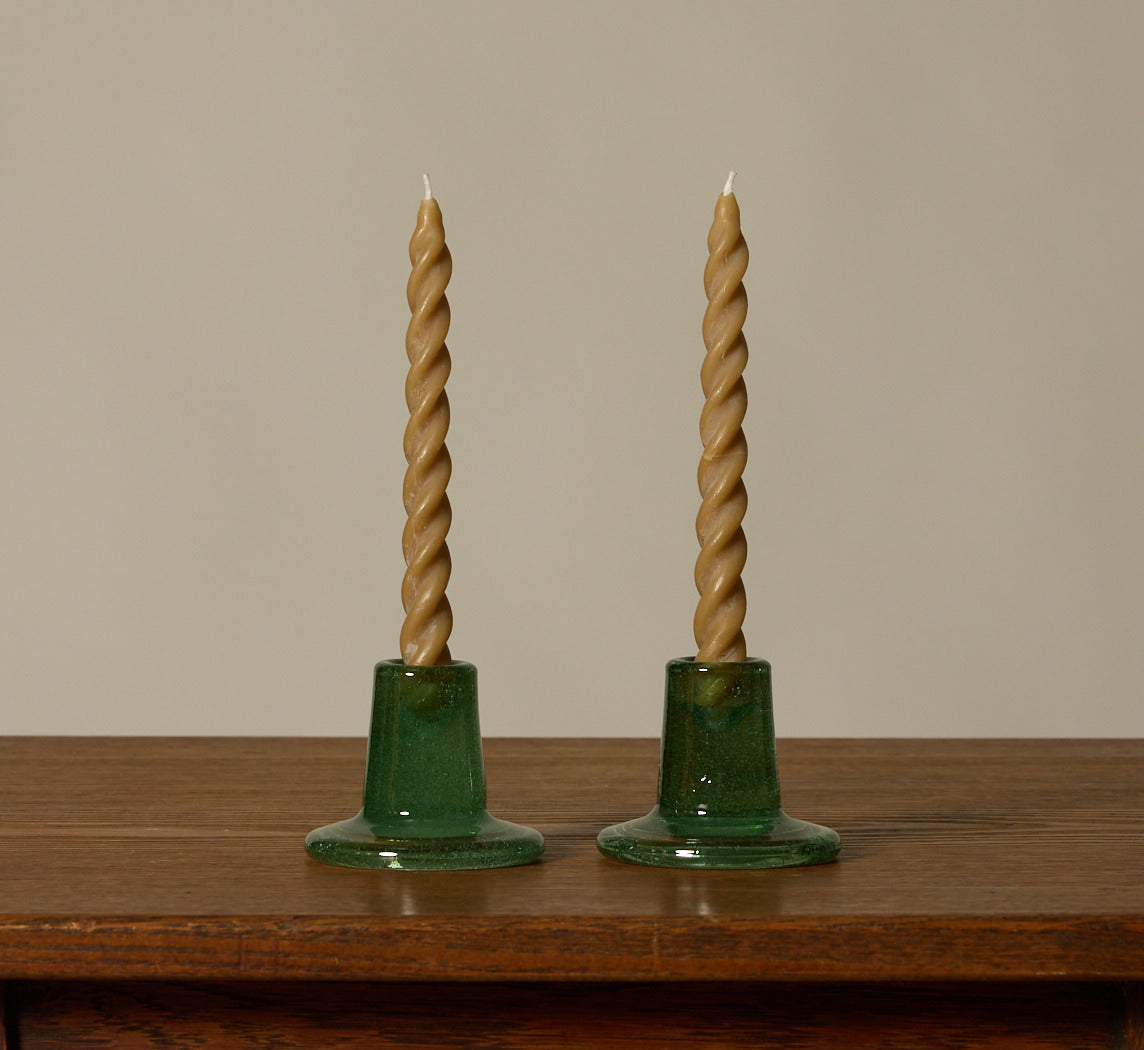 BRITISH COLOUR STANDARD GLASS CANDLEHOLDER IN JADE GREEN