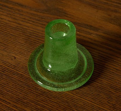 BRITISH COLOUR STANDARD GLASS CANDLEHOLDER IN MALACHITE GREEN