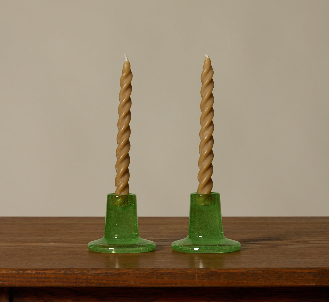 BRITISH COLOUR STANDARD GLASS CANDLEHOLDER IN MALACHITE GREEN