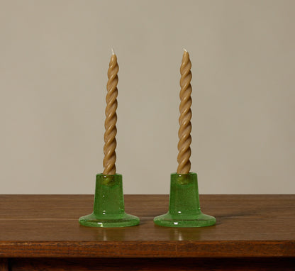 BRITISH COLOUR STANDARD GLASS CANDLEHOLDER IN MALACHITE GREEN