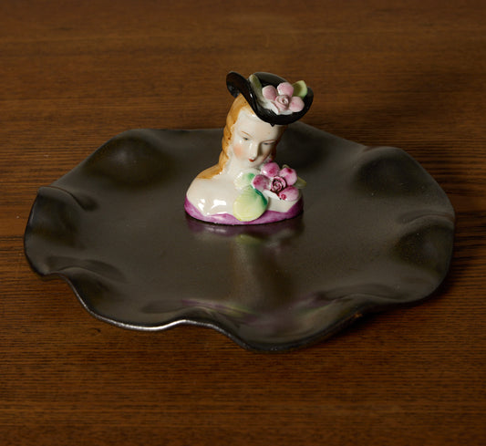 ABRA CERAMIC FIGURINE DISH - METALLIC BLACK GLAZE / BUST