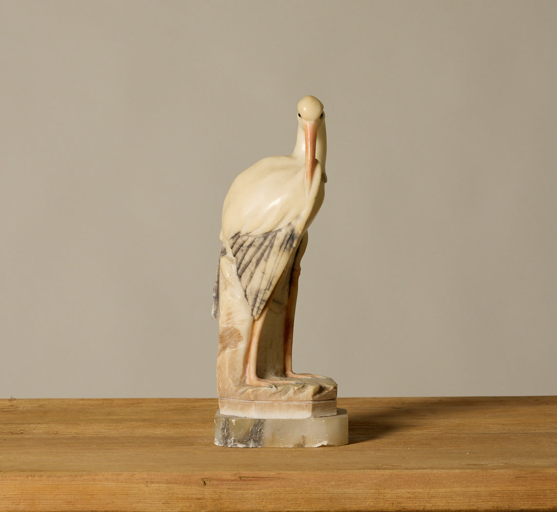 1930S ITALIAN ALABASTER HERON SCULPTURE