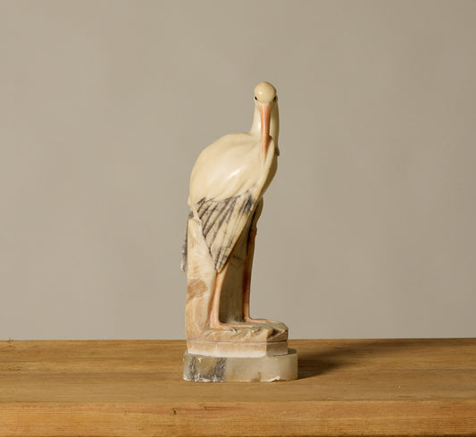 1930S ITALIAN ALABASTER HERON SCULPTURE