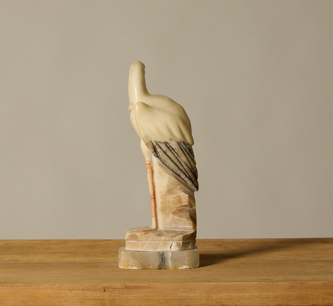 1930S ITALIAN ALABASTER HERON SCULPTURE