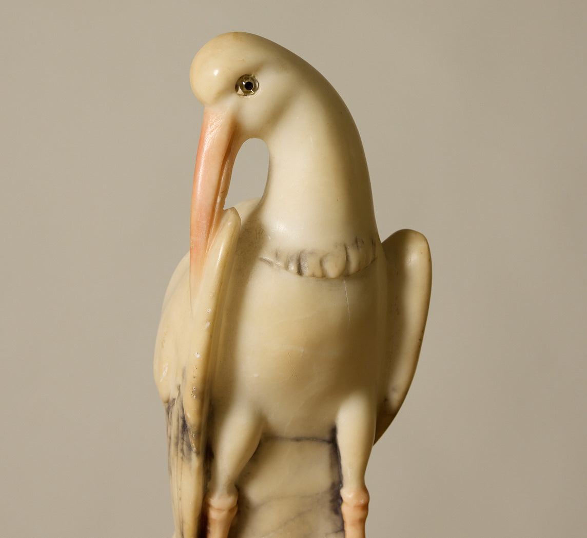 1930S ITALIAN ALABASTER HERON SCULPTURE