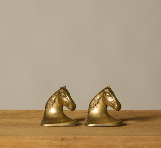 VINTAGE FRENCH BRASS HORSE HEAD BOOKENDS