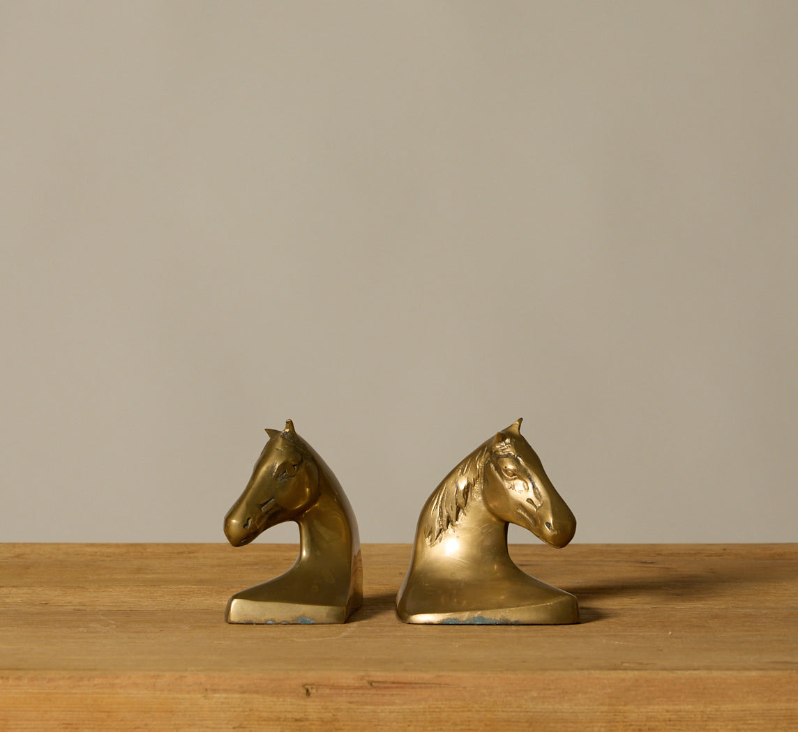 VINTAGE FRENCH BRASS HORSE HEAD BOOKENDS