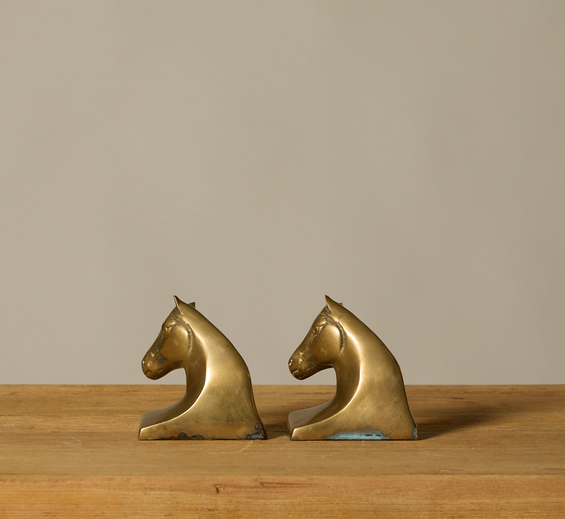 VINTAGE FRENCH BRASS HORSE HEAD BOOKENDS