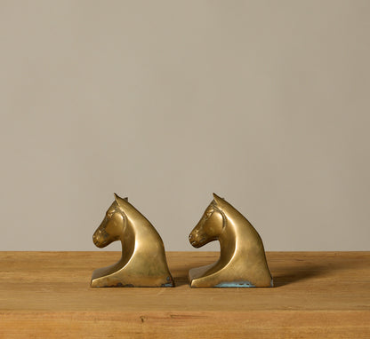 VINTAGE FRENCH BRASS HORSE HEAD BOOKENDS