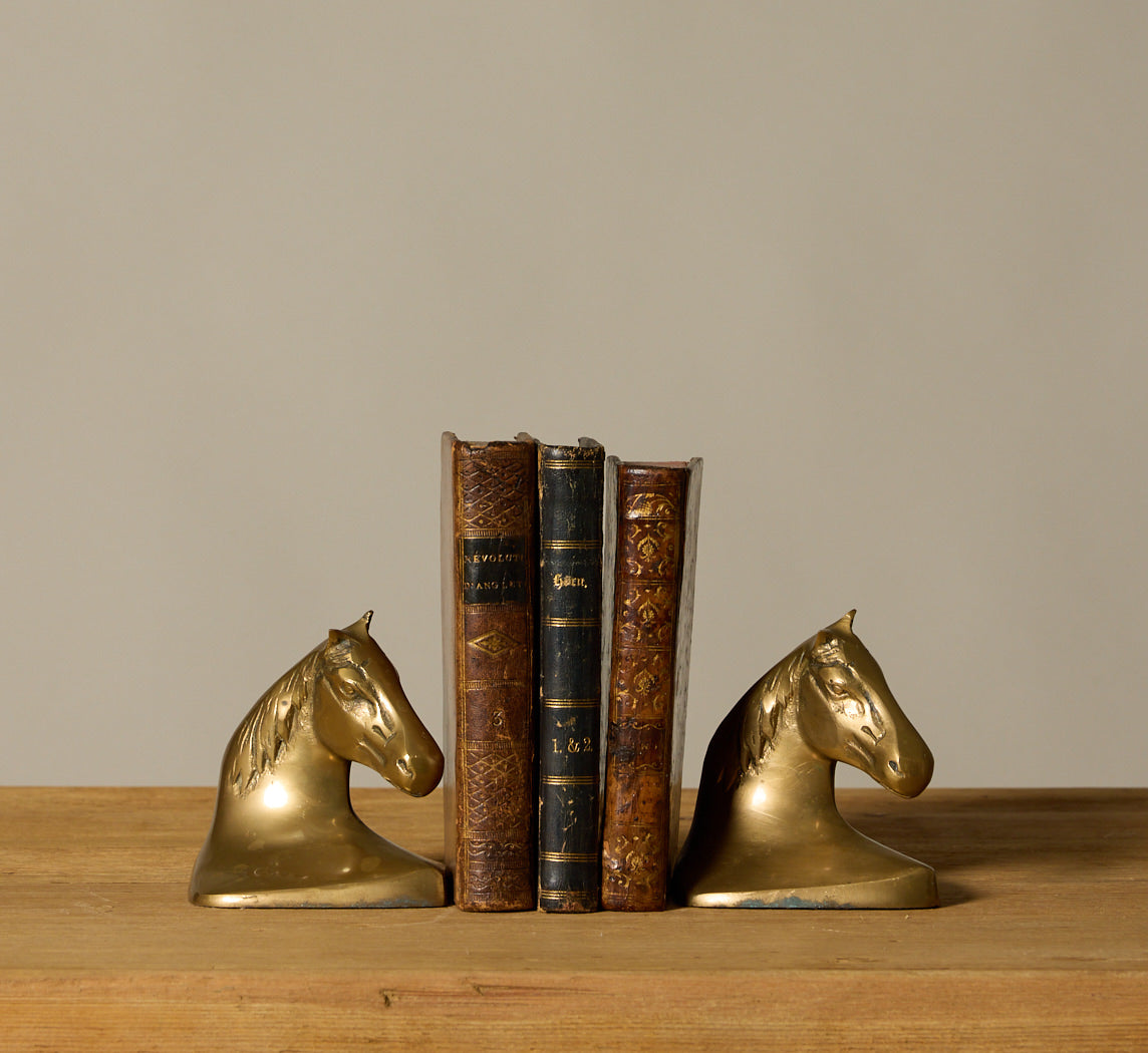 VINTAGE FRENCH BRASS HORSE HEAD BOOKENDS