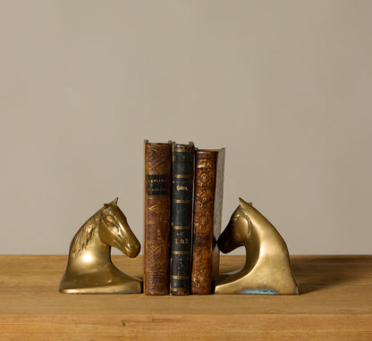 VINTAGE FRENCH BRASS HORSE HEAD BOOKENDS