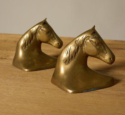 VINTAGE FRENCH BRASS HORSE HEAD BOOKENDS