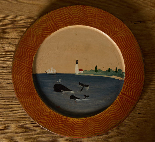 HAND PAINTED WOODEN FOLK ART PLATE IN ORANGE