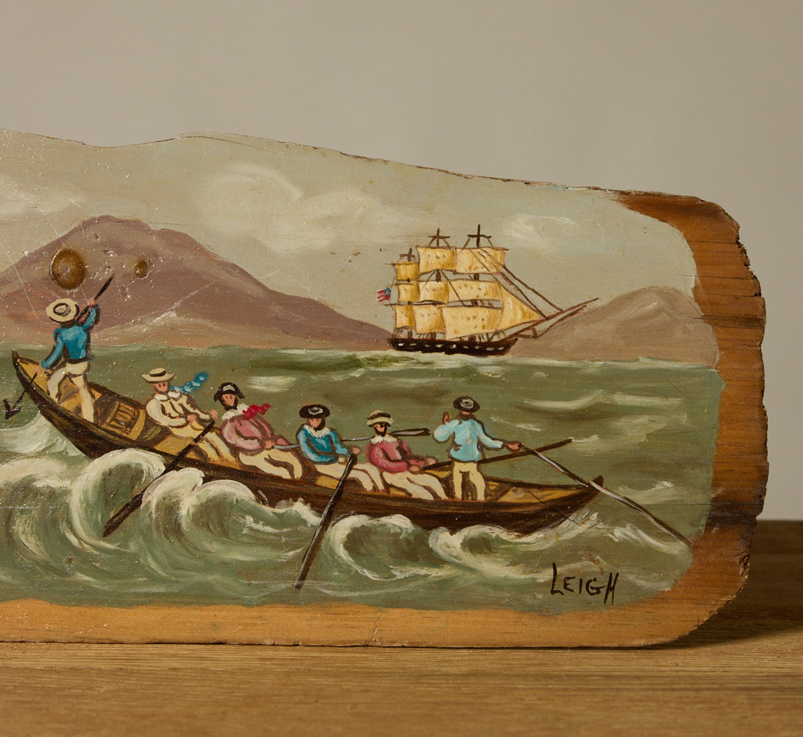 WHALE FISHERY DRIFTWOOD FOLK ART