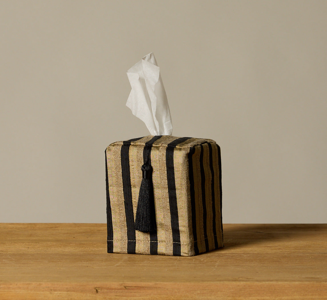 PIERCE & WARD PARTY STRIPE RAW SILK TISSUE BOX COVER