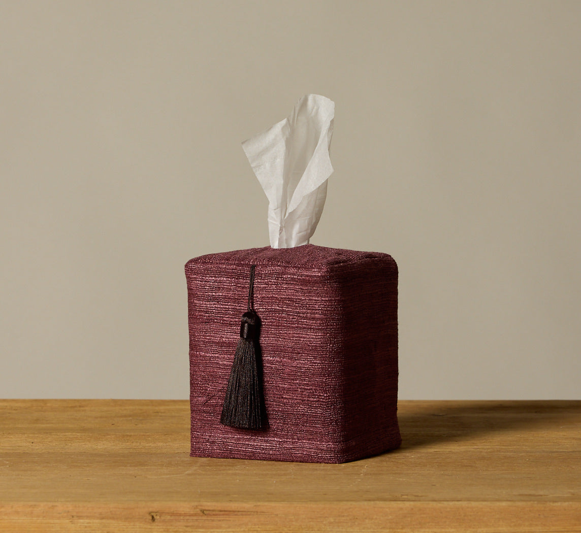 PIERCE & WARD MULBERRY RAW SILK TISSUE BOX COVER