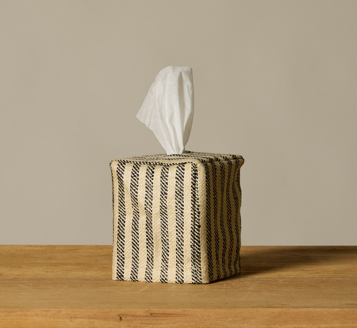 PIERCE & WARD TUXEDO TISSUE BOX COVER IN RAW SILK