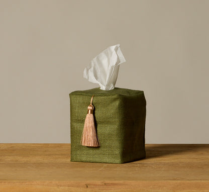 PIERCE & WARD LEAF TISSUE BOX COVER IN RAW SILK