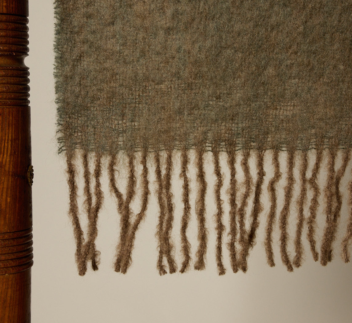 MOHAIR ROLLED FRINGES BLANKET IN UMBRA & MOSS