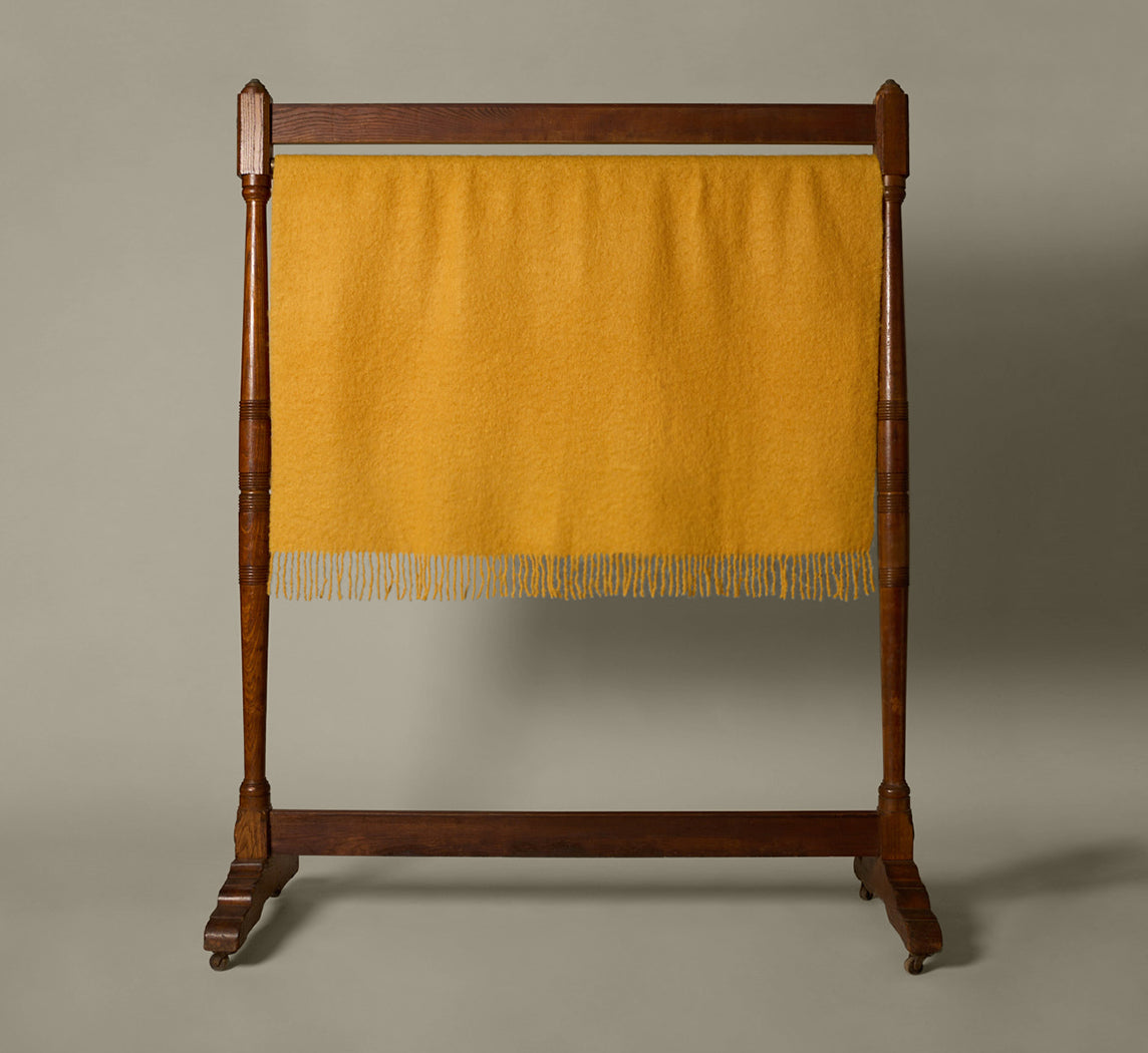 MOHAIR ROLLED FRINGES BLANKET IN OCHRE