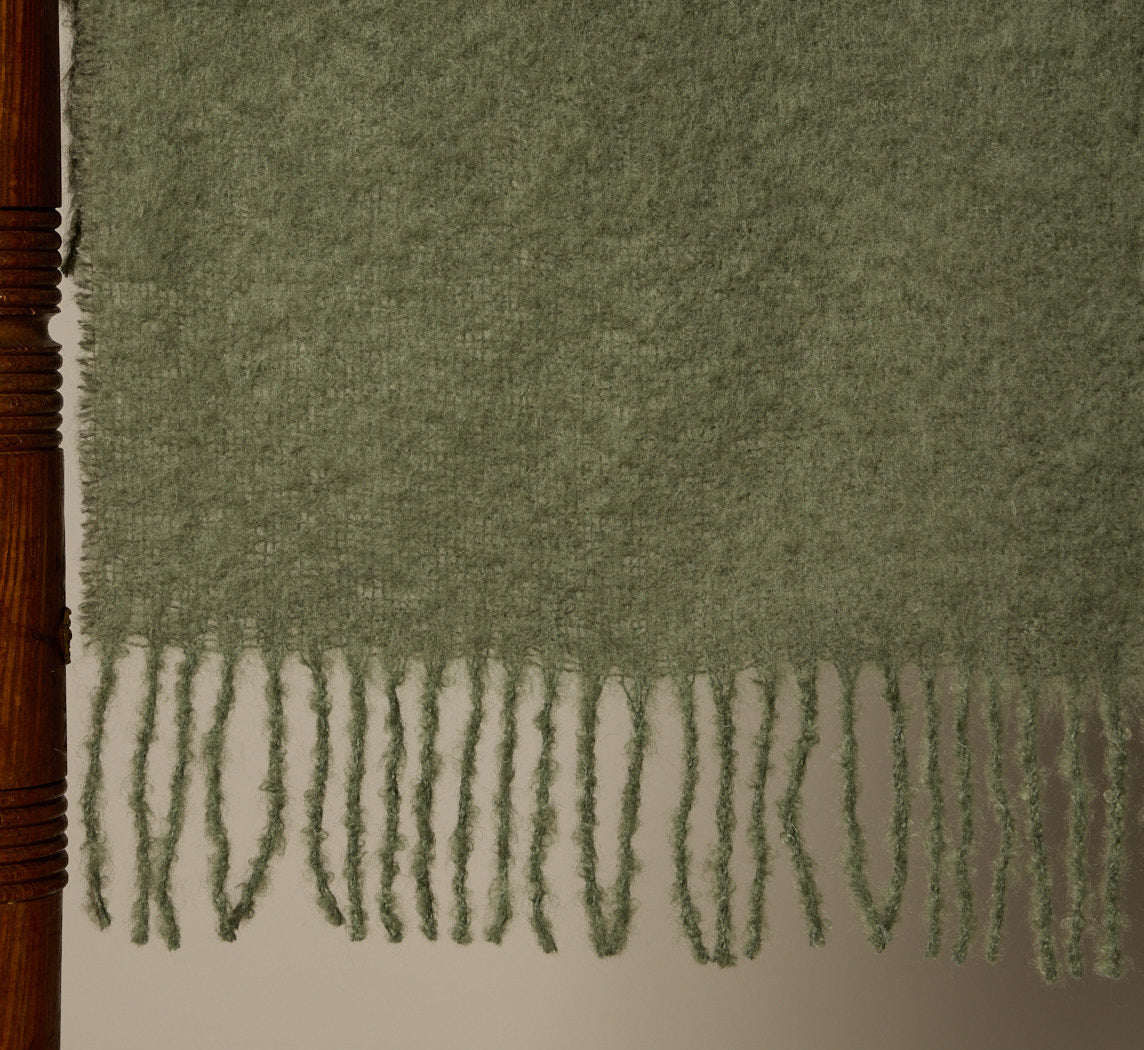 MOHAIR ROLLED FRINGES BLANKET IN OLIVINE