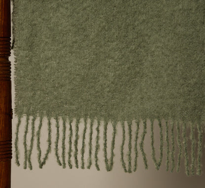 MOHAIR ROLLED FRINGES BLANKET IN OLIVINE