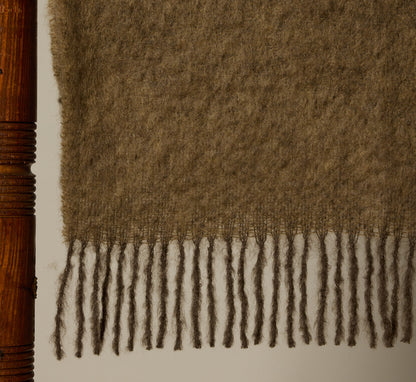 MOHAIR ROLLED FRINGES BLANKET IN DARK EARTH