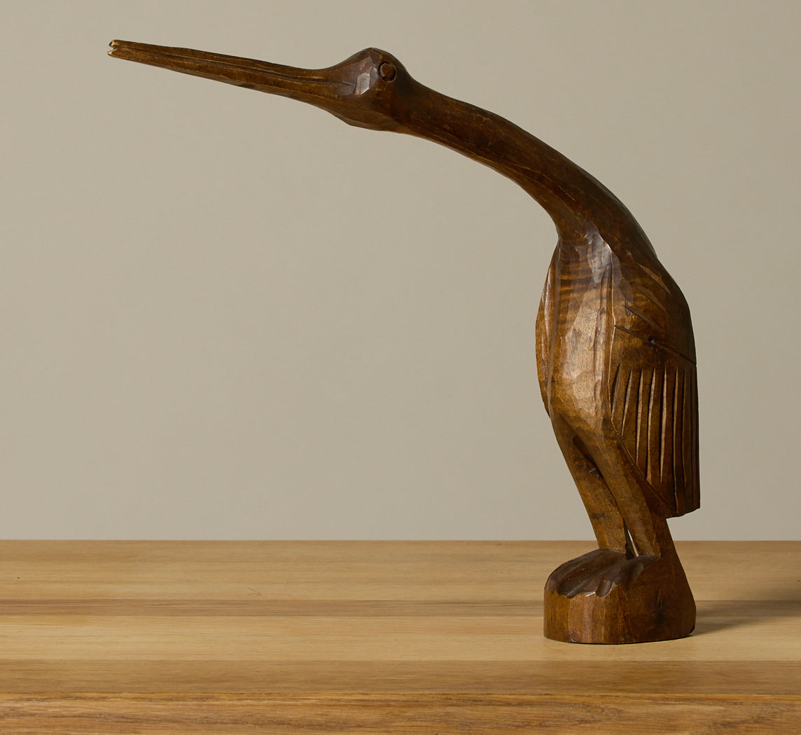 VINTAGE HAND CARVED FOLK ART BIRD SCULPTURE