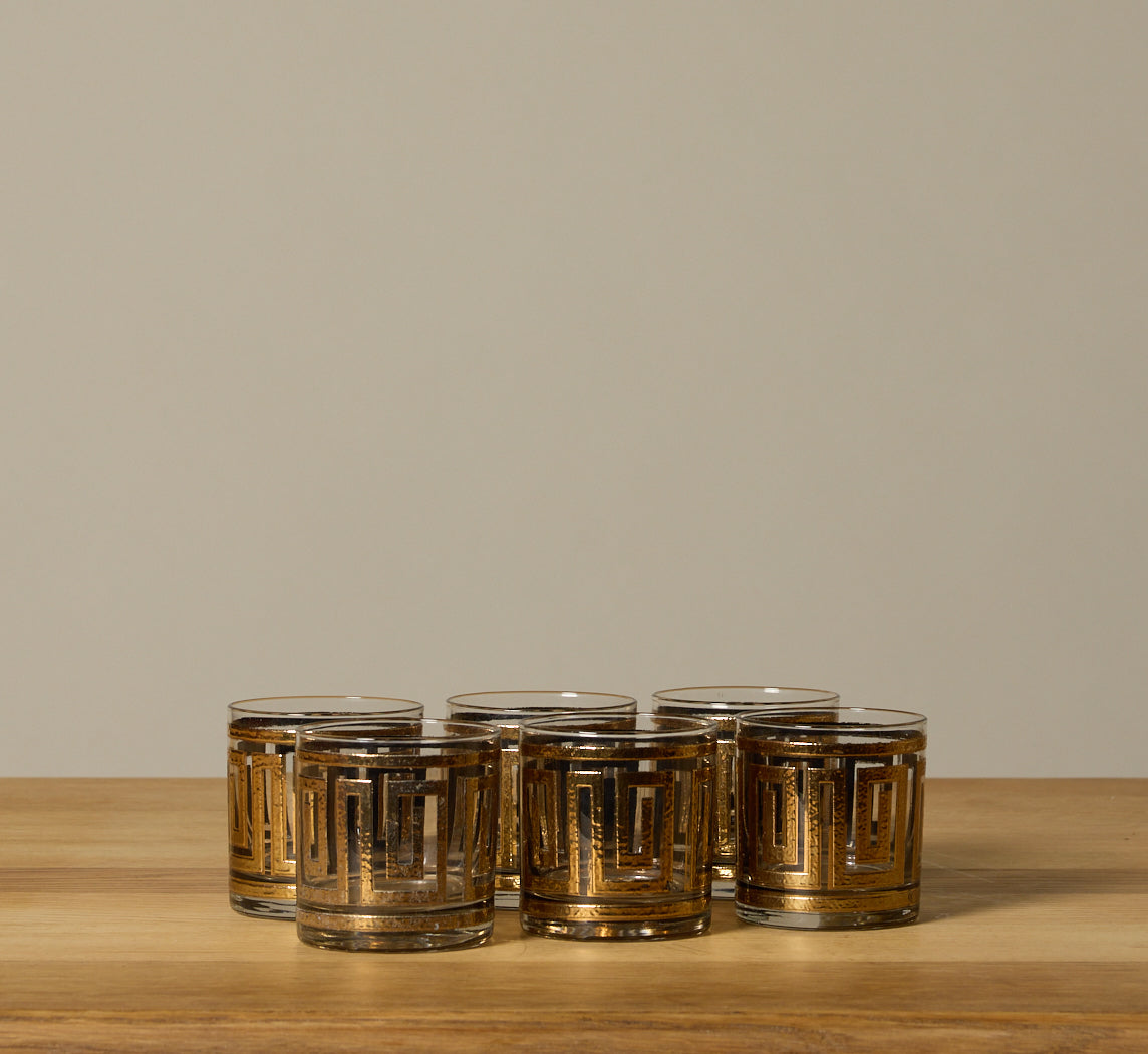 SET OF 6 22K GOLD GREEK KEY VINTAGE GLASSES