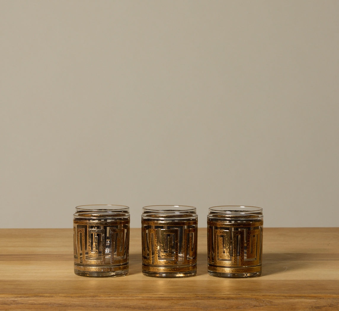 SET OF 6 22K GOLD GREEK KEY VINTAGE GLASSES