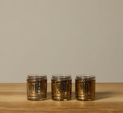 SET OF 6 22K GOLD GREEK KEY VINTAGE GLASSES