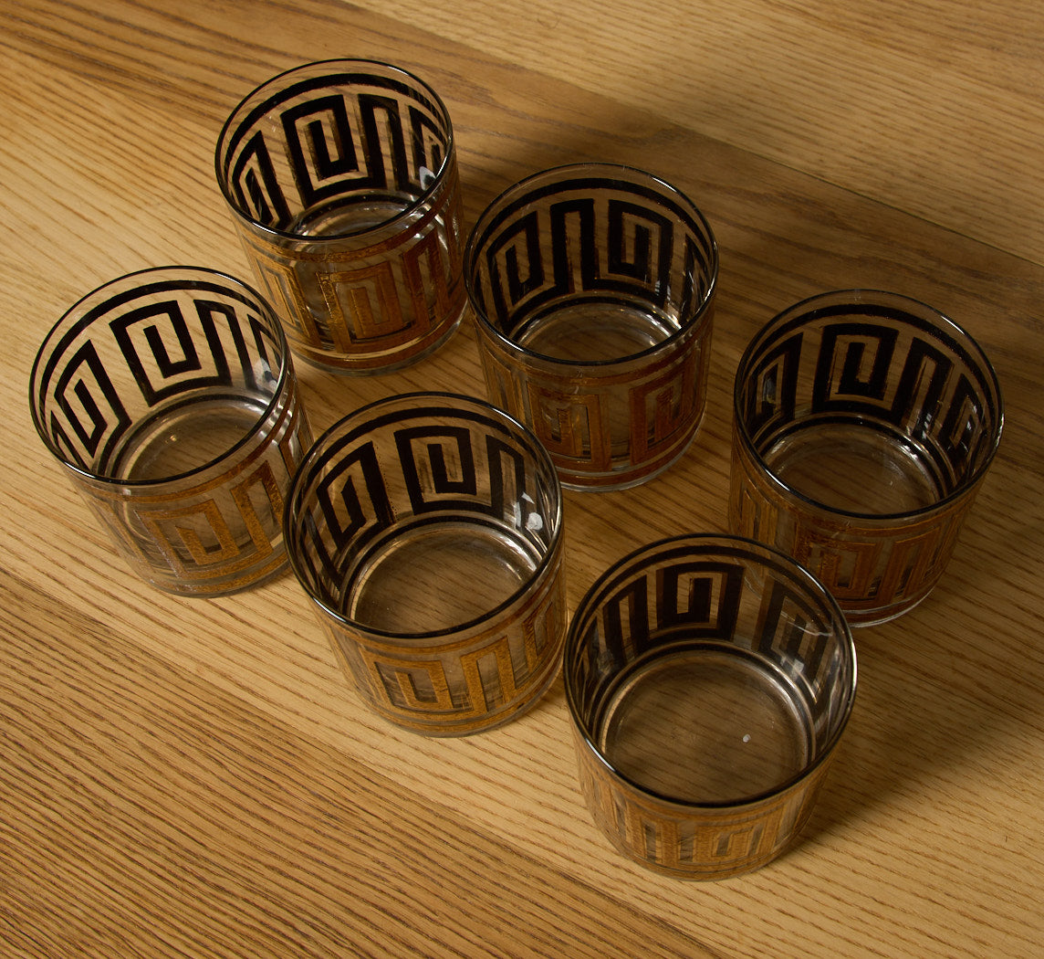 SET OF 6 22K GOLD GREEK KEY VINTAGE GLASSES