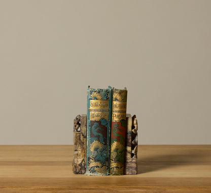 SOAPSTONE BOOKENDS WITH CARVED FLORAL MOTIF