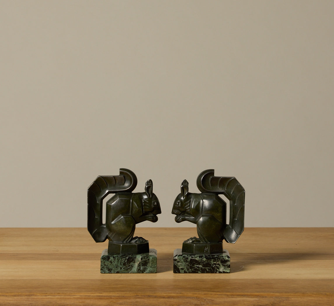 ART DECO SQUIRREL BOOKENDS BY MAX LE VERRIER