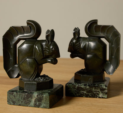 ART DECO SQUIRREL BOOKENDS BY MAX LE VERRIER