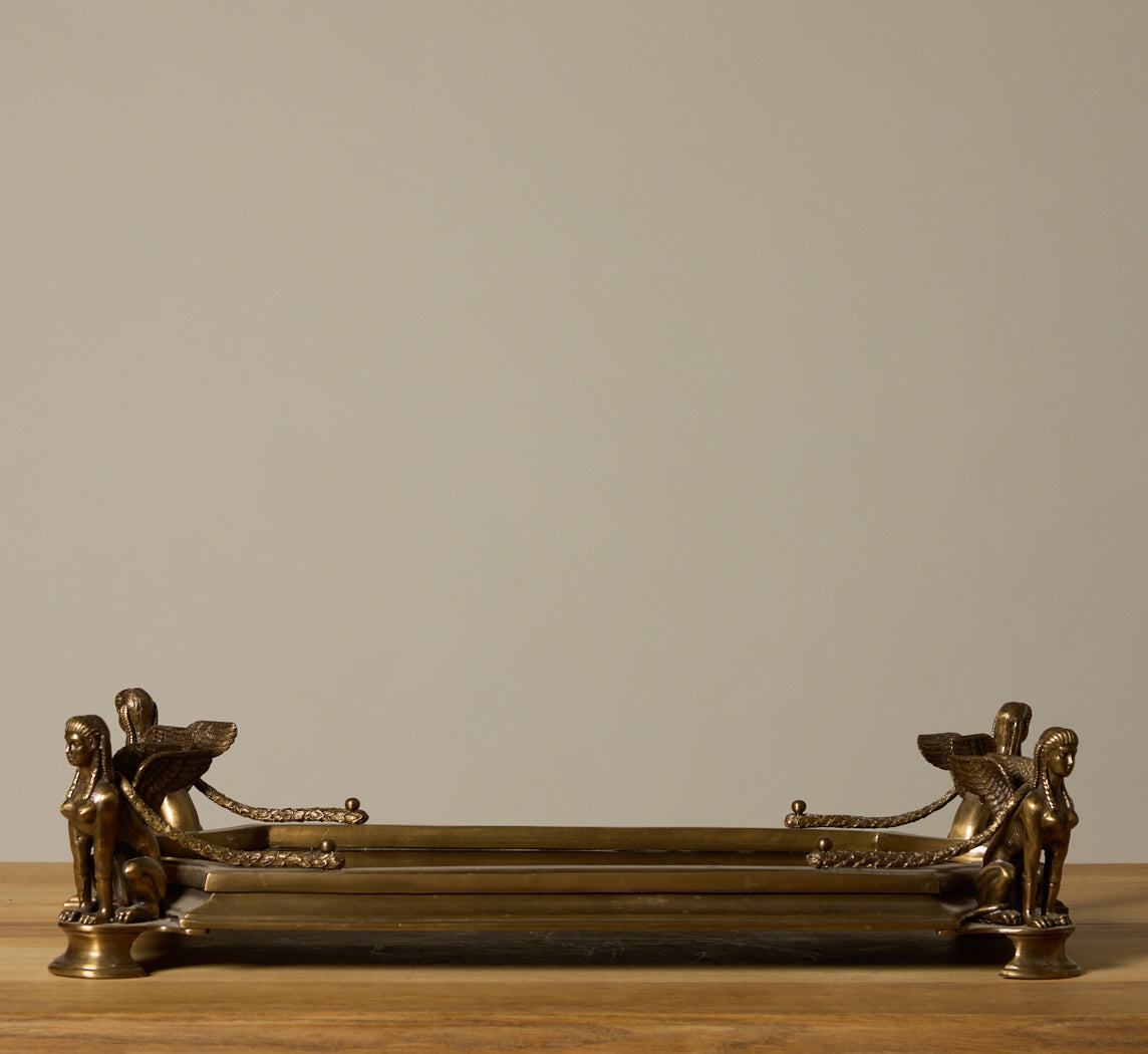VINTAGE MIRRORED BRASS SPHINX TRAY