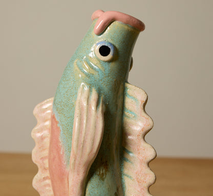 PEARCE WILLIAMS SMALL GREEN FISH VASE- 10"