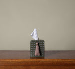 PIERCE & WARD VINTAGE SILK AND LINEN OLIVE CHECK TISSUE BOX COVER