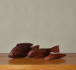 PAIR OF HAND CARVED DARK WOOD FISH BOXES