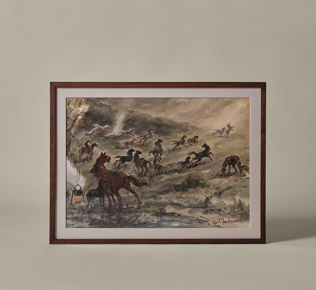 1950'S ITALIAN WATERCOLOR WITH HORSES