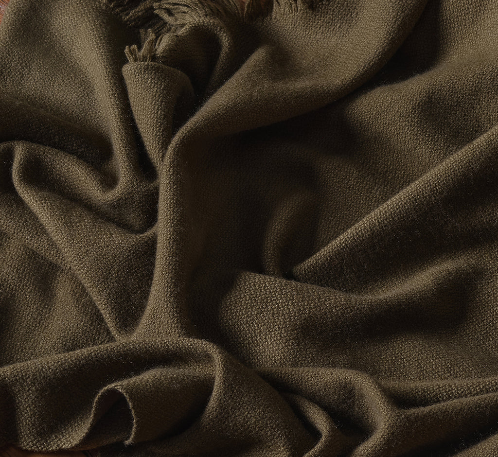 SAVED NEW YORK WOVEN CASHMERE THROW IN OLIVE