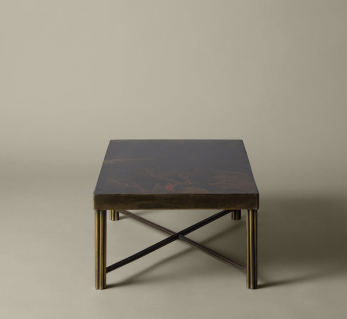 WILLY DARO STYLE CHINOISERIE COFFEE TABLE WITH BRASS LEGS