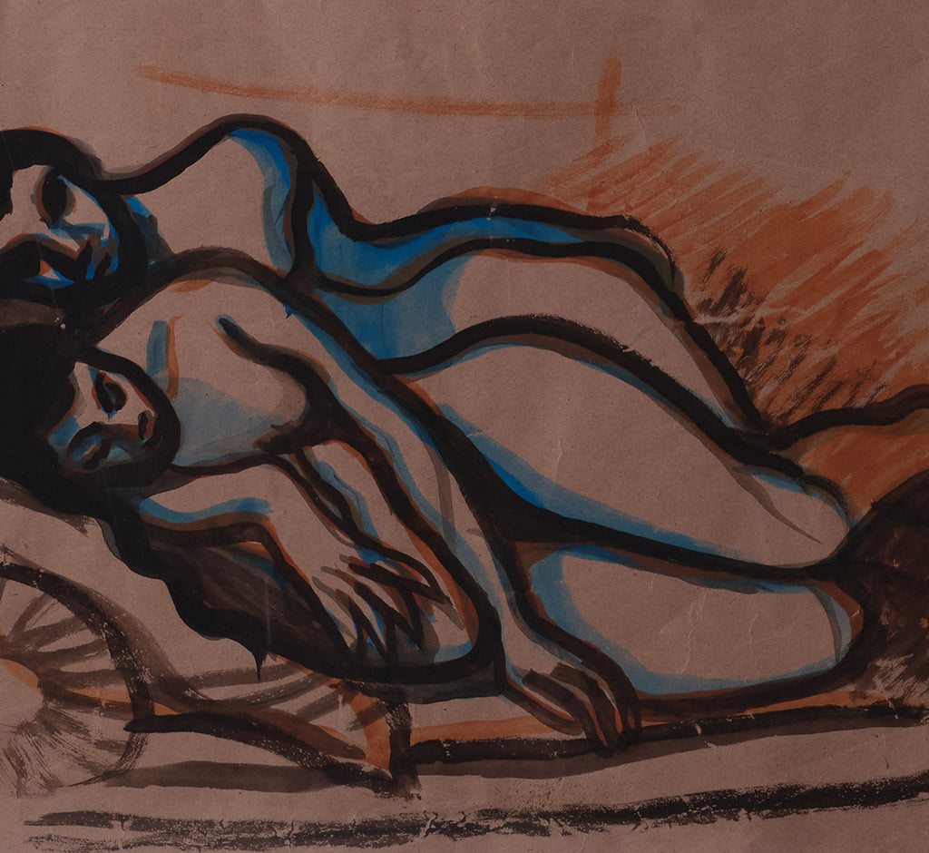 MID 2OTH CENTURY FRENCH WATERCOLOR OF RECLINING NUDES