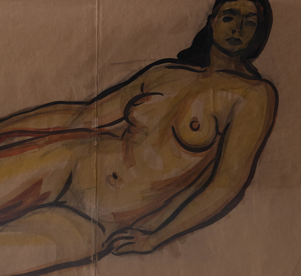 MID CENTURY RECLINING NUDE WATERCOLOR