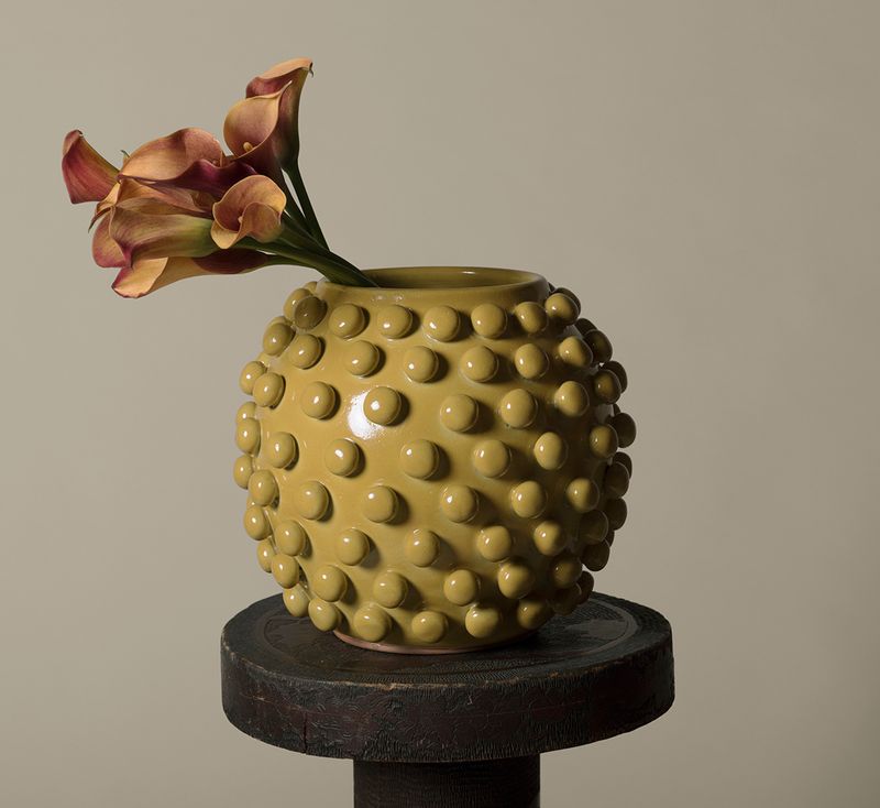 CASA ALFARERA ROUND GUMBALL VASE IN YELLOW