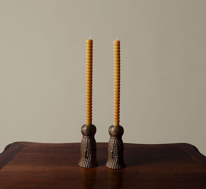 PAIR OF BEESWAX TAPER SWIRL CANDLES "C"