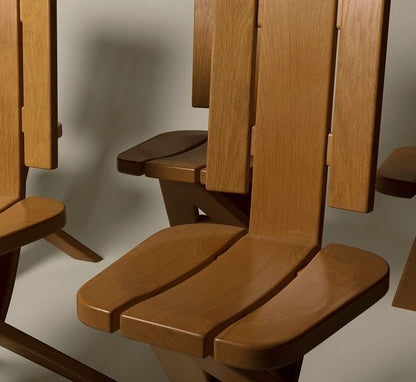 SET OF FOUR FRENCH SCULPTURAL OAK CHAIRS BY EBÉNISTERIE SELTZ