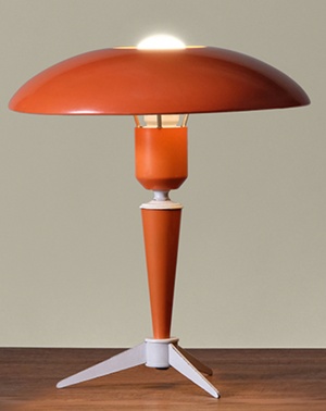 1950'S LOUIS KALFF "BIJOU" TABLE LAMP IN CORAL