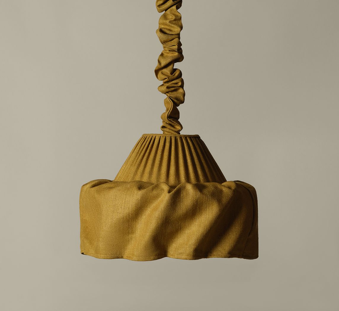 PIERCE & WARD LAMPSHADE PENDANT IN MUSTARD OLIVE